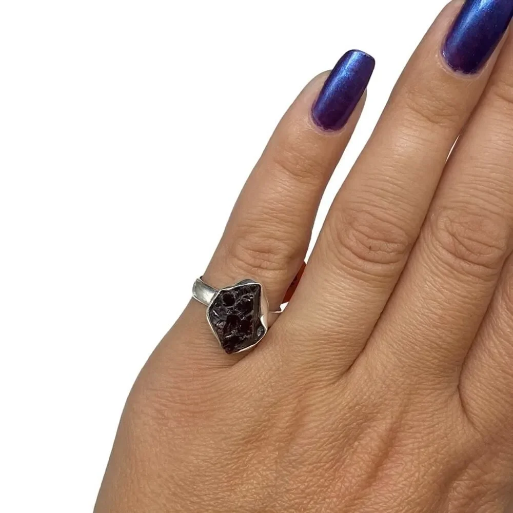 Garnet Ring Size 5.5 Solid Sterling Silver 925 Raw Rough Natural Stone